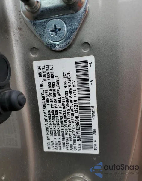 2004 Honda Element Ex z USA, uszkodzony, nr VIN 5J6YH28664L032319